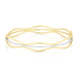 9ct Yellow & White Gold Three Row Wave Bangle