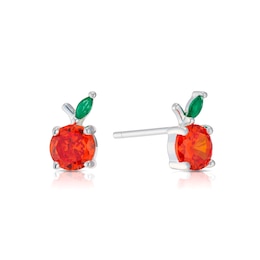 Sterling Silver Cubic Zirconia Orange Stud Earrings