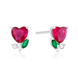 Sterling Silver Cubic Zirconia Heart Rose Tone Stud Earrings