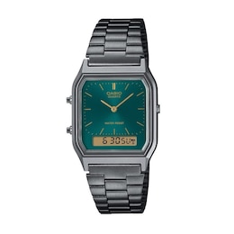 Casio Vintage Green Digital Dial Grey Stainless Steel Watch