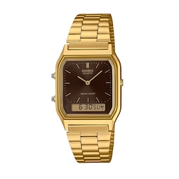 Casio Vintage Gold Tone Brown Digital Dial Stainless Steel Watch