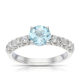 Sterling Silver Sky Blue Topaz & Cubic Zirconia Solitaire Ring