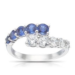 Sterling Silver Created Blue Sapphire & Cubic Zirconia Wrap Around Ring