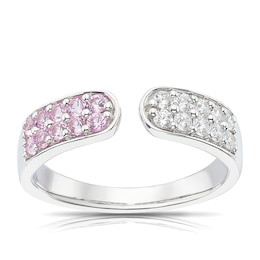 Sterling Silver Created Pink Sapphire & Cubic Zirconia Open Ring