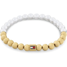 Tommy Hilfiger Ladies' Glass Pearl Gold Plated Beaded Bracelet