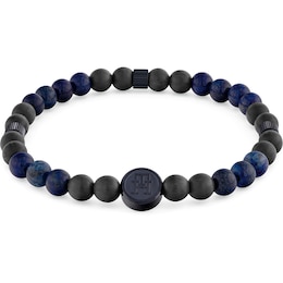 Tommy Hilfiger Men's Black & Blue Tone Lapis Carbon Fibre Reinforced Polymer Beaded Bracelet