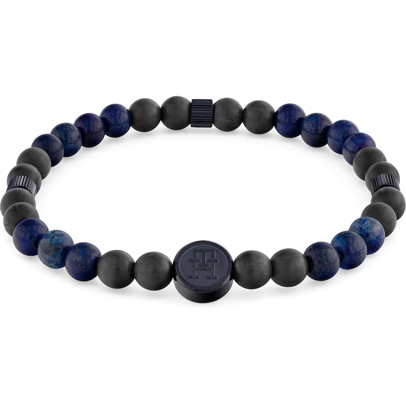 Main Image 1 of Tommy Hilfiger Men's Black & Blue Tone Lapis Carbon Fibre Reinforced Polymer Beaded Bracelet