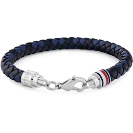 Tommy Hilfiger Men's Navy Blue & Cobalt Blue Braided Leather Bracelet