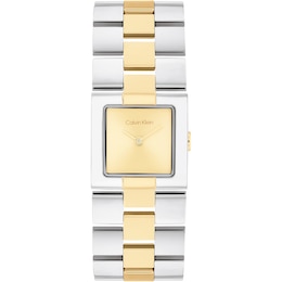 Calvin Klein Ladies' Two Tone Grid Link Square Dial Stainless Steel Bracelet Watch