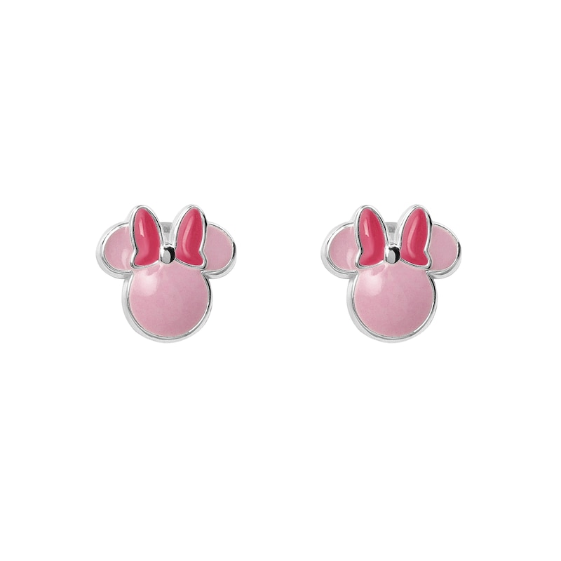 Main Image 1 of Disney Sterling Silver Minnie Mouse Pink Enamel Stud Earrings