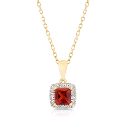 9ct Yellow Gold Diamond & Garnet Pendant Necklace