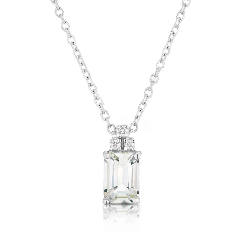 Main Image 1 of 9ct White Gold Diamond & Green Amethyst Pendant Necklace