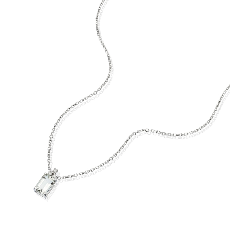 Main Image 2 of 9ct White Gold Diamond & Green Amethyst Pendant Necklace