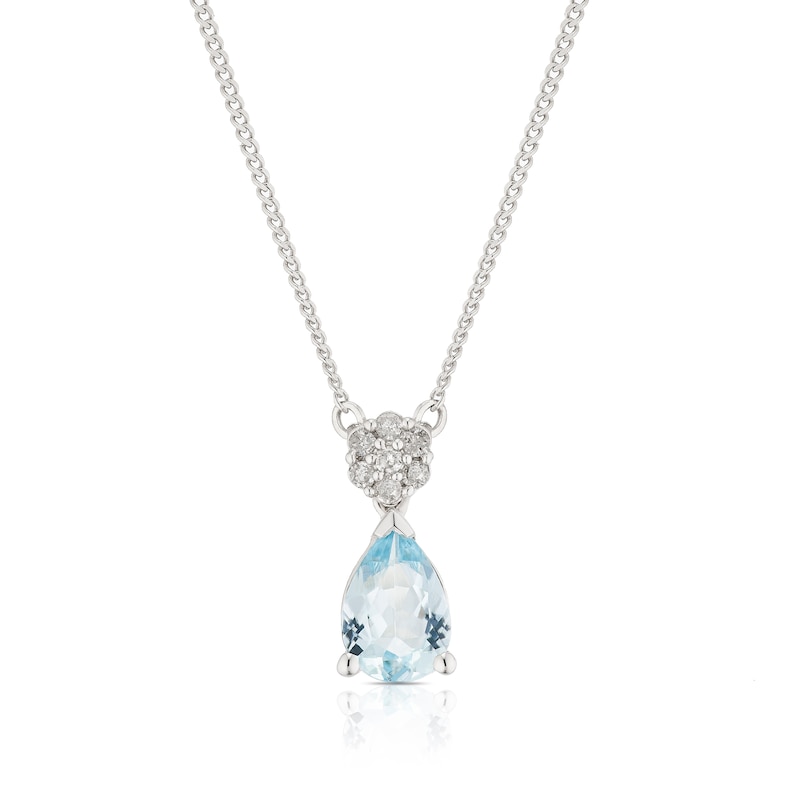 Main Image 1 of 9ct White Gold Diamond & Aquamarine Pendant Necklace