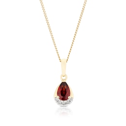 9ct Yellow Gold Diamond & Garnet Pendant Necklace