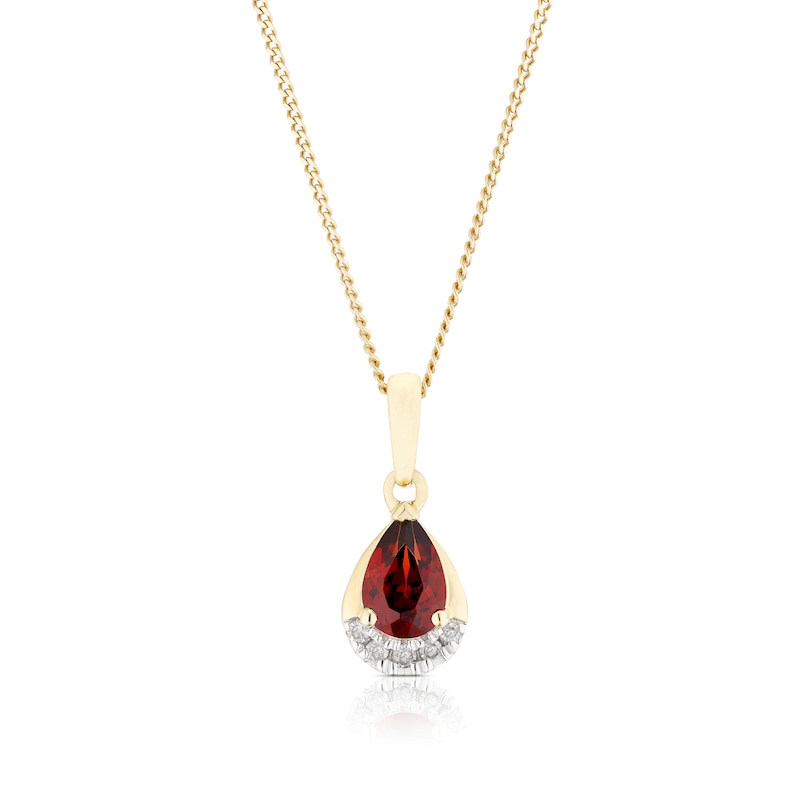 Main Image 1 of 9ct Yellow Gold Diamond & Garnet Pendant Necklace