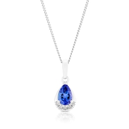 9ct White Gold Diamond & Tanzanite Pendant Necklace