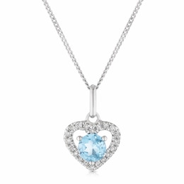 9ct White Gold Diamond Swiss Blue Topaz Heart Necklace