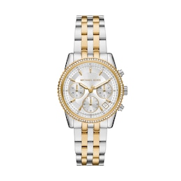 Michael Kors Ladies' Mini Ritz Silver Chronograph Dial Two Tone Stainless Steel Watch