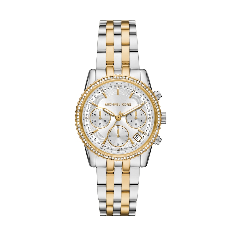 Main Image 1 of Michael Kors Ladies' Mini Ritz Silver Chronograph Dial Two Tone Stainless Steel Watch