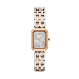 Armani Exchange Ladies' Rectangular Dial Rose Gold Tone Stainless Steel Watch