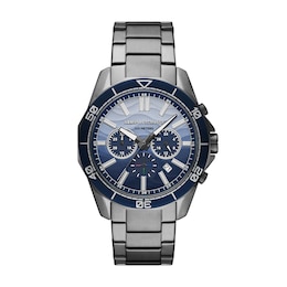 Armani Exchange Men's Blue Wave Chronograph Dial Gunmetal Stainless Steel Watch