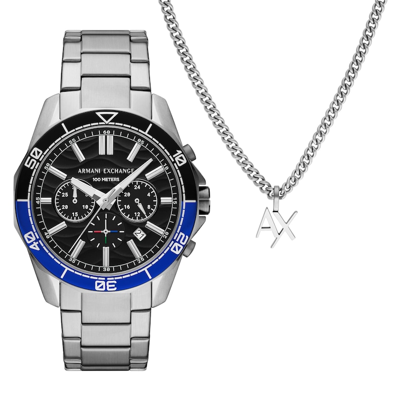 Main Image 1 of Armani Exchange Men's Chronograph Gunmetal Stainless Steel Watch & Necklace Set