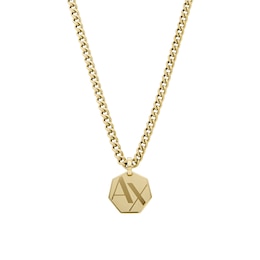 Armani Exchange Men's Gold Tone Heptagon Pendant Necklace