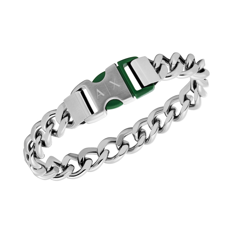 Main Image 2 of Armani Exchange Men's Green Nylon Stainless Steel Curb Chain Buckle Bracelet