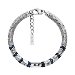 Diesel Men's Silver & Blue Hematite Beaded Bracelet