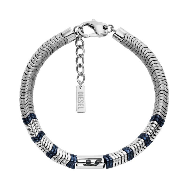 Main Image 1 of Diesel Men's Silver & Blue Hematite Beaded Bracelet