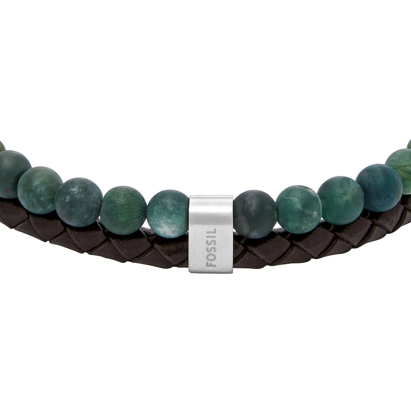 Main Image 2 of Fossil Men's Beads Brown Leather Green Bead Multistrand Bracelet