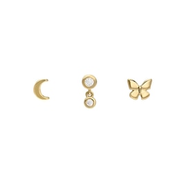 Fossil Ladies' All Stacked Up Gold Tone Brass Butterfly Earring Set