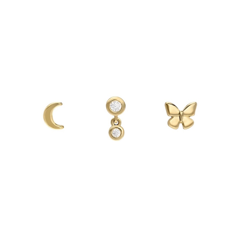 Main Image 1 of Fossil Ladies' All Stacked Up Gold Tone Brass Butterfly Earring Set