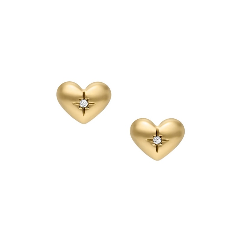 Main Image 1 of Fossil Ladies' Sadie All My Love Gold Tone Stainless Steel Heart Stud Earrings