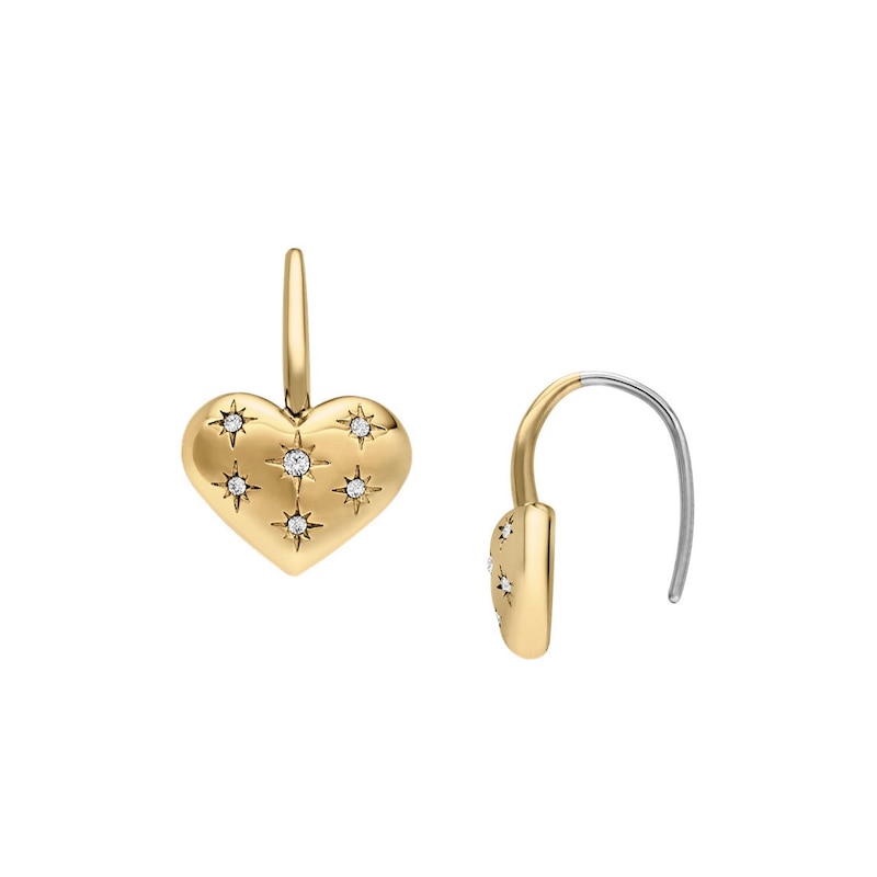 Main Image 1 of Fossil Ladies' Sadie All My Love Gold Tone Stainless Steel Heart Drop Earrings