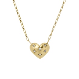 Fossil Ladies' Sadie All My Love Gold Tone Stainless Steel Heart Pendant Necklace