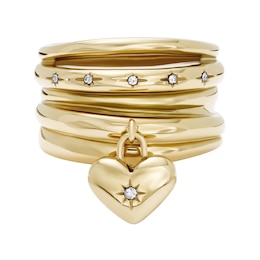 Fossil Ladies' Sadie All My Love Gold Tone Heart Prestack Ring - Size N