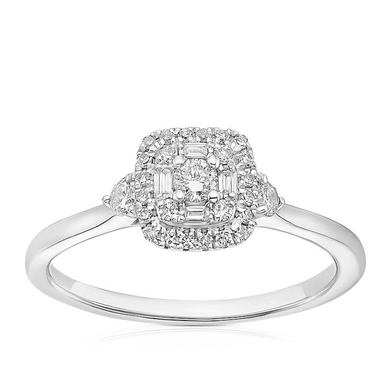 Main Image 1 of 9ct White Gold 0.25ct Diamond Baguette & Round Halo Ring