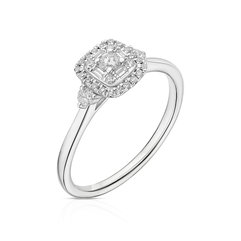 Main Image 2 of 9ct White Gold 0.25ct Diamond Baguette & Round Halo Ring