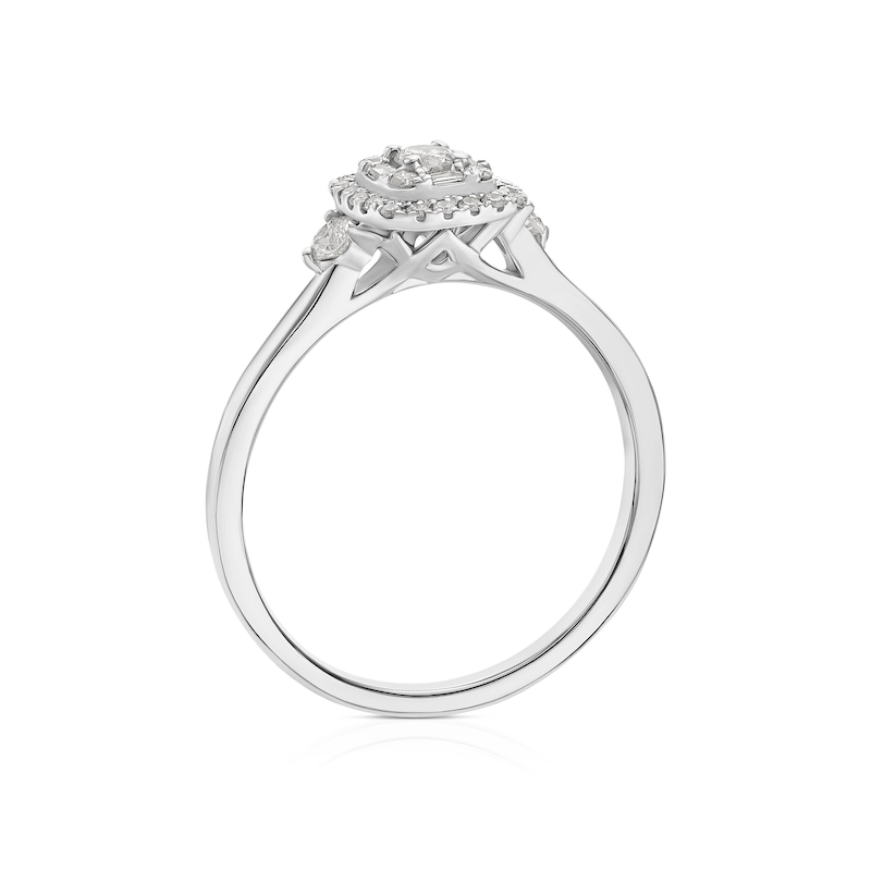 Main Image 3 of 9ct White Gold 0.25ct Diamond Baguette & Round Halo Ring