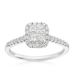 9ct White Gold 0.50ct Diamond Cushion Cluster Ring