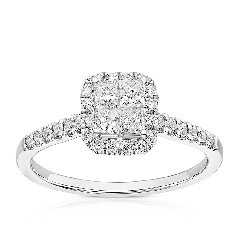 Main Image 1 of 9ct White Gold 0.50ct Diamond Cushion Cluster Ring