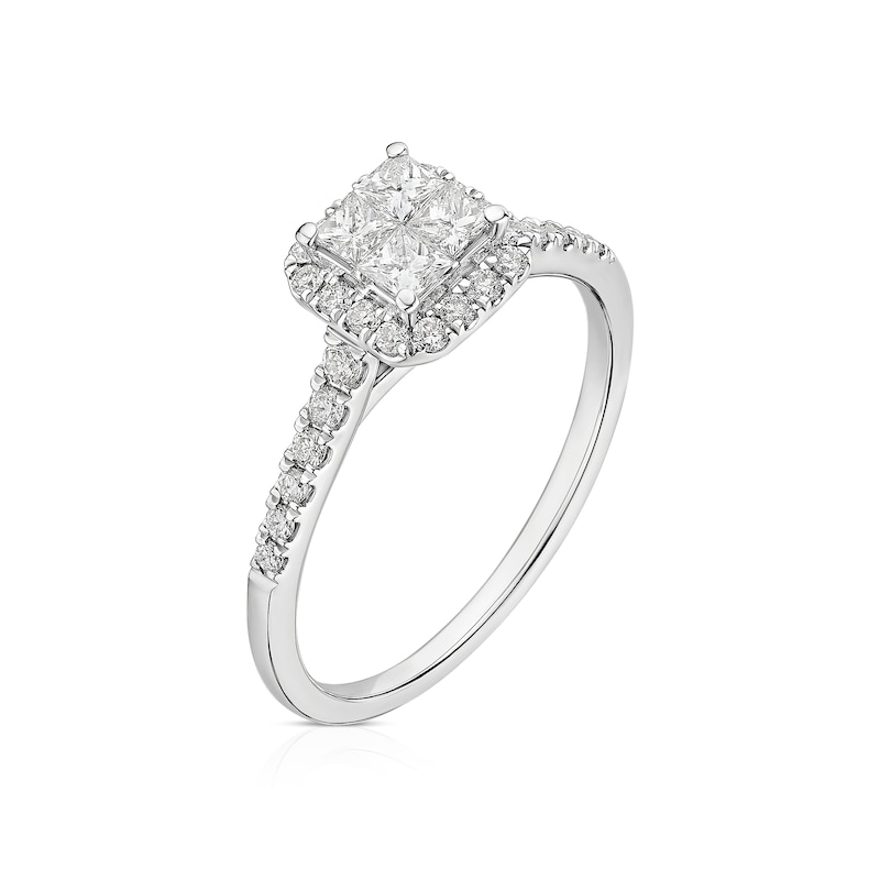 Main Image 2 of 9ct White Gold 0.50ct Diamond Cushion Cluster Ring