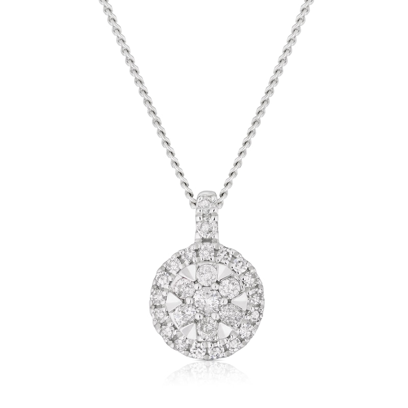 Main Image 1 of 9ct White Gold 0.15ct Diamond Illusion Cluster Pendant Necklace