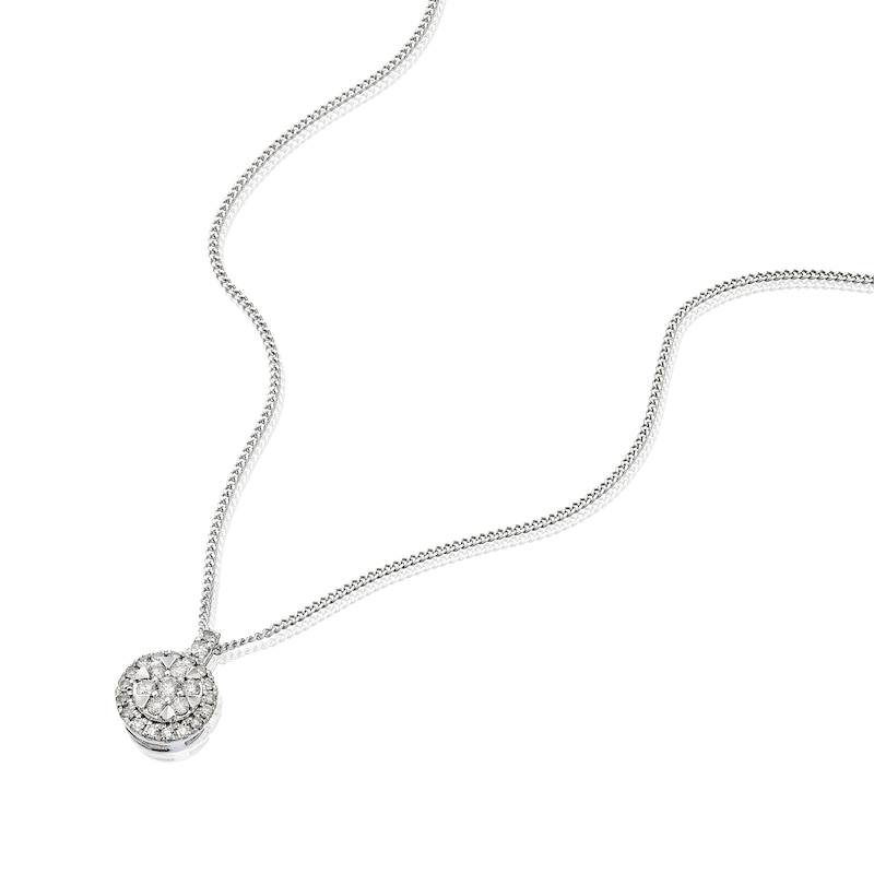 Main Image 2 of 9ct White Gold 0.15ct Diamond Illusion Cluster Pendant Necklace