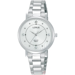 Lorus Solar Ladies' White Dial Stainless Bracelet Watch