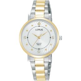 Lorus Solar Ladies' White Dial Two Tone Stainless Bracelet Watch