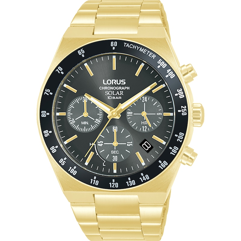 Main Image 1 of Lorus Solar Men's Chronograph Black Dial Gold Tone Stainless Steel Watch