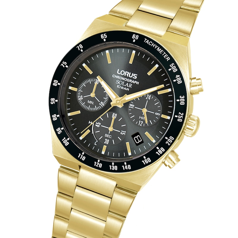 Main Image 2 of Lorus Solar Men's Chronograph Black Dial Gold Tone Stainless Steel Watch